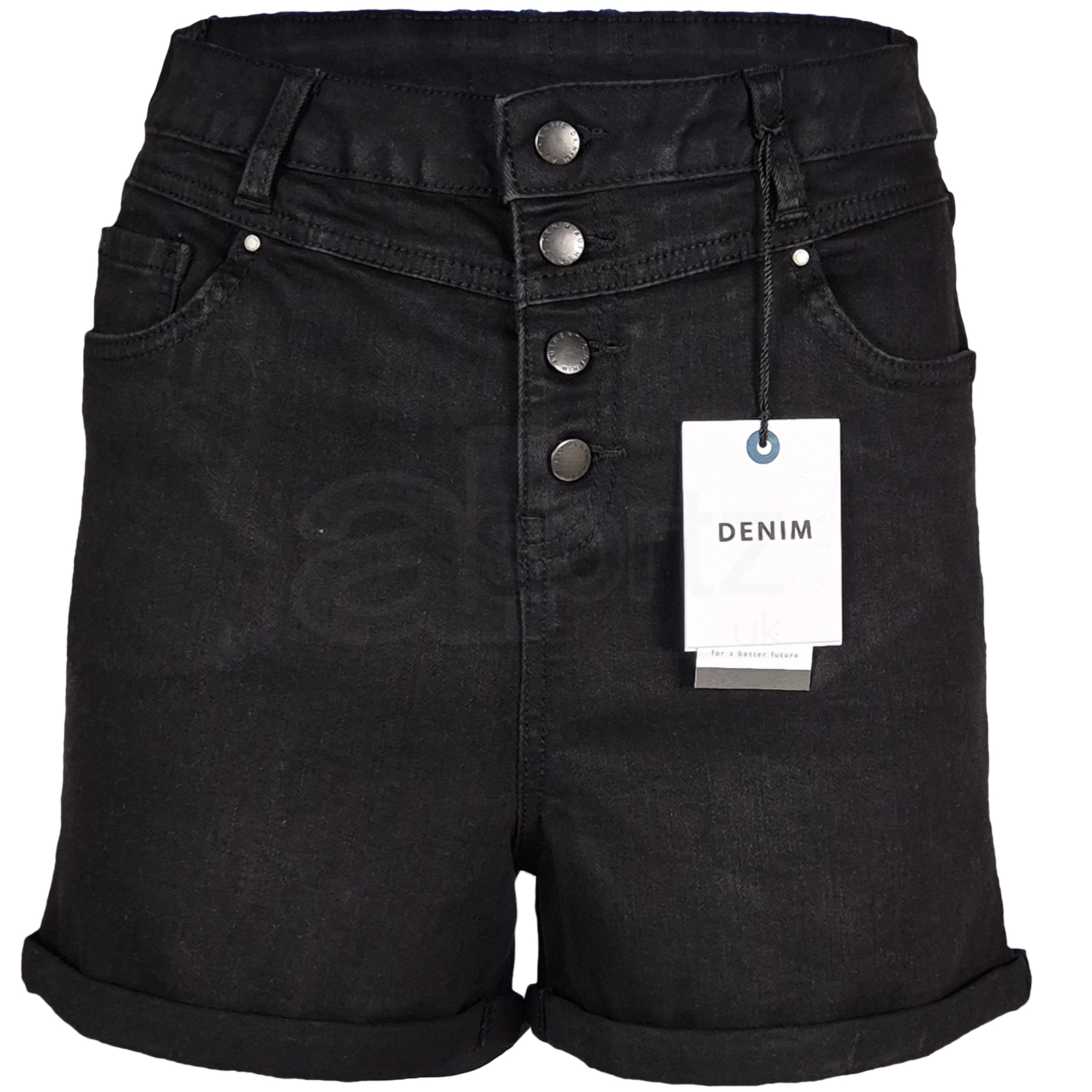 Girls Black Denim Shorts High Waist Cotton Rich Stretch ex New Look UK Size Age