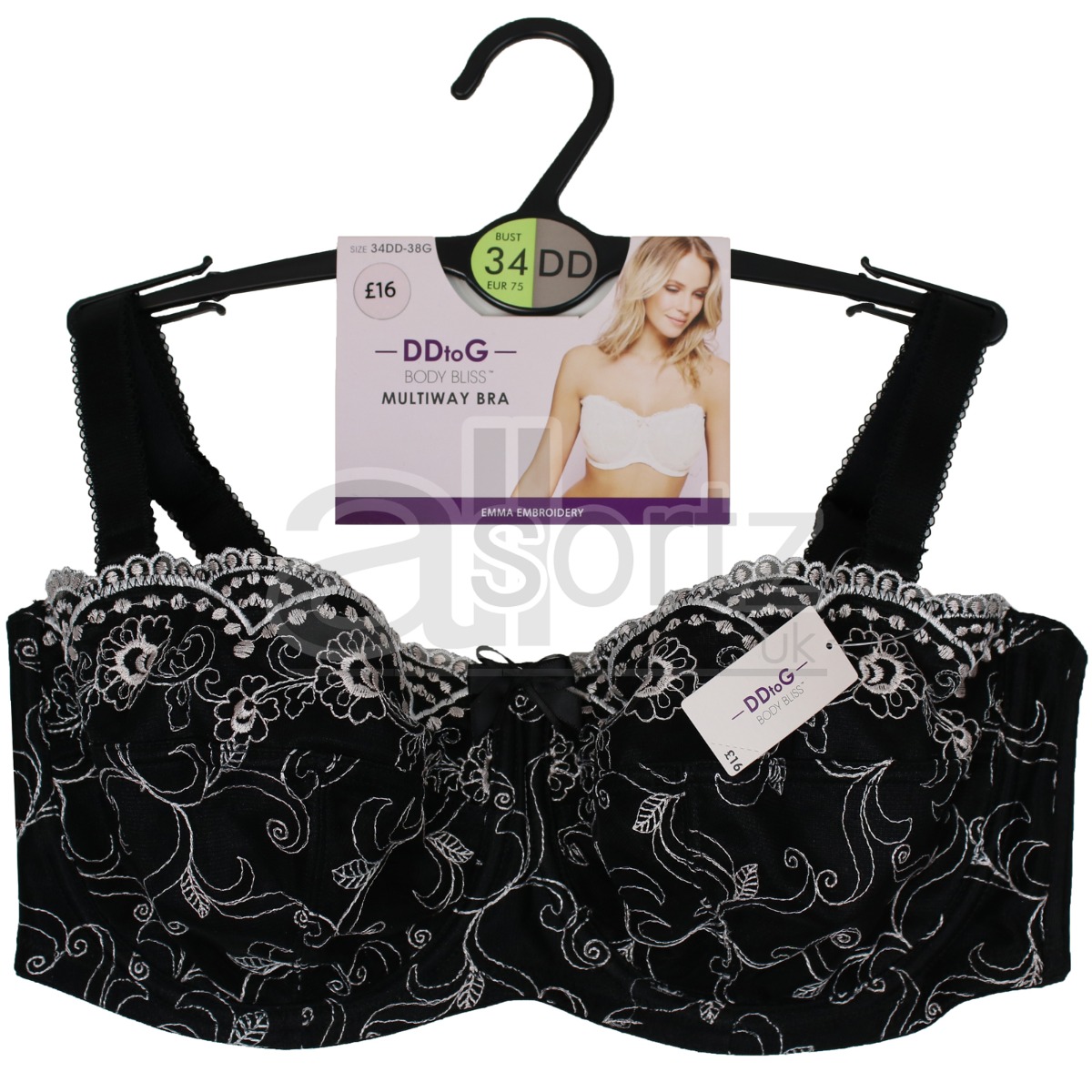 New Ladies BHS Body Bliss Multiway Black / Cream Embroidered Bra Sizes 34DD-38G - Picture 13 of 14