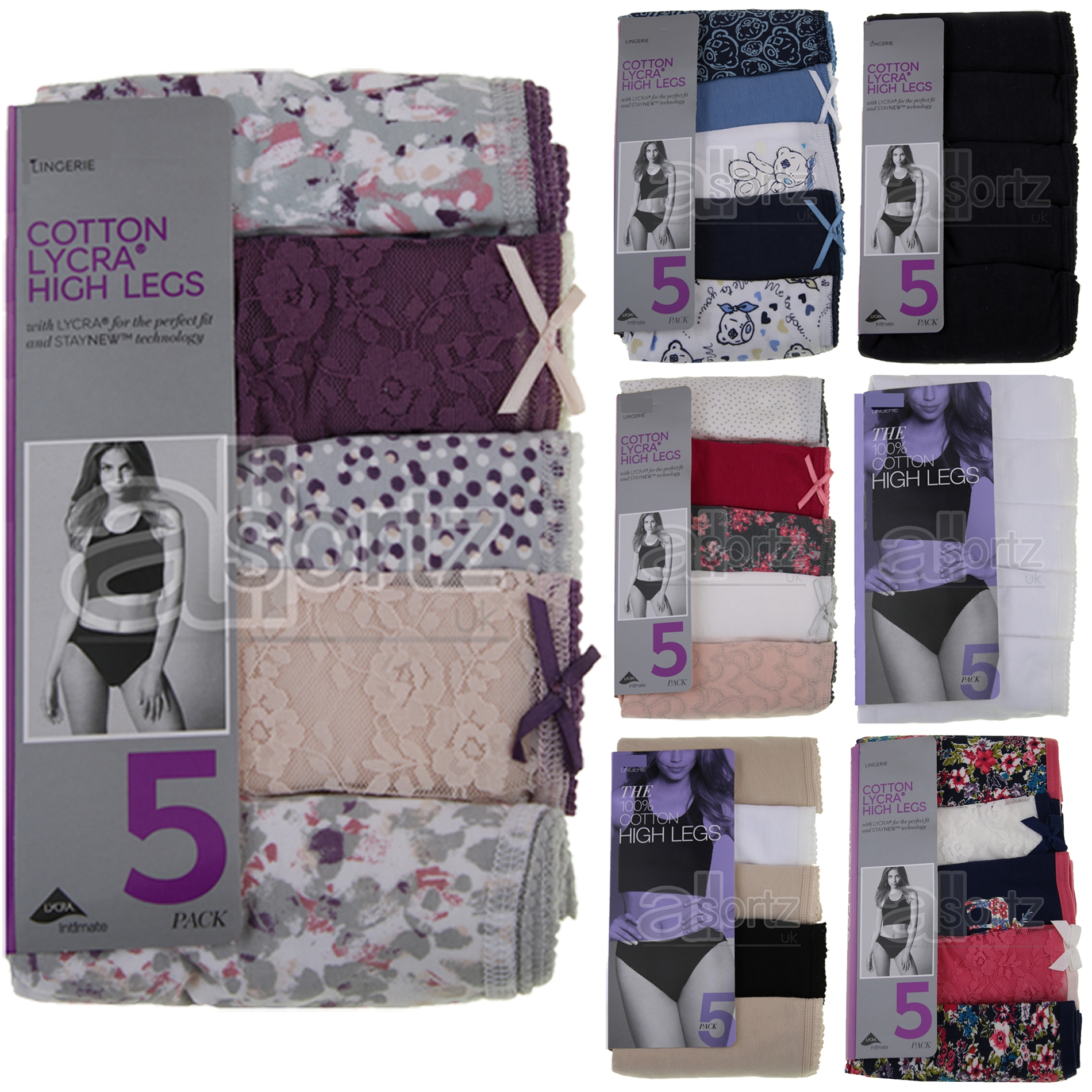 Ladies Top Uk Store Briefs Knickers 5 Pack High Leg Cotton Lycra M S L