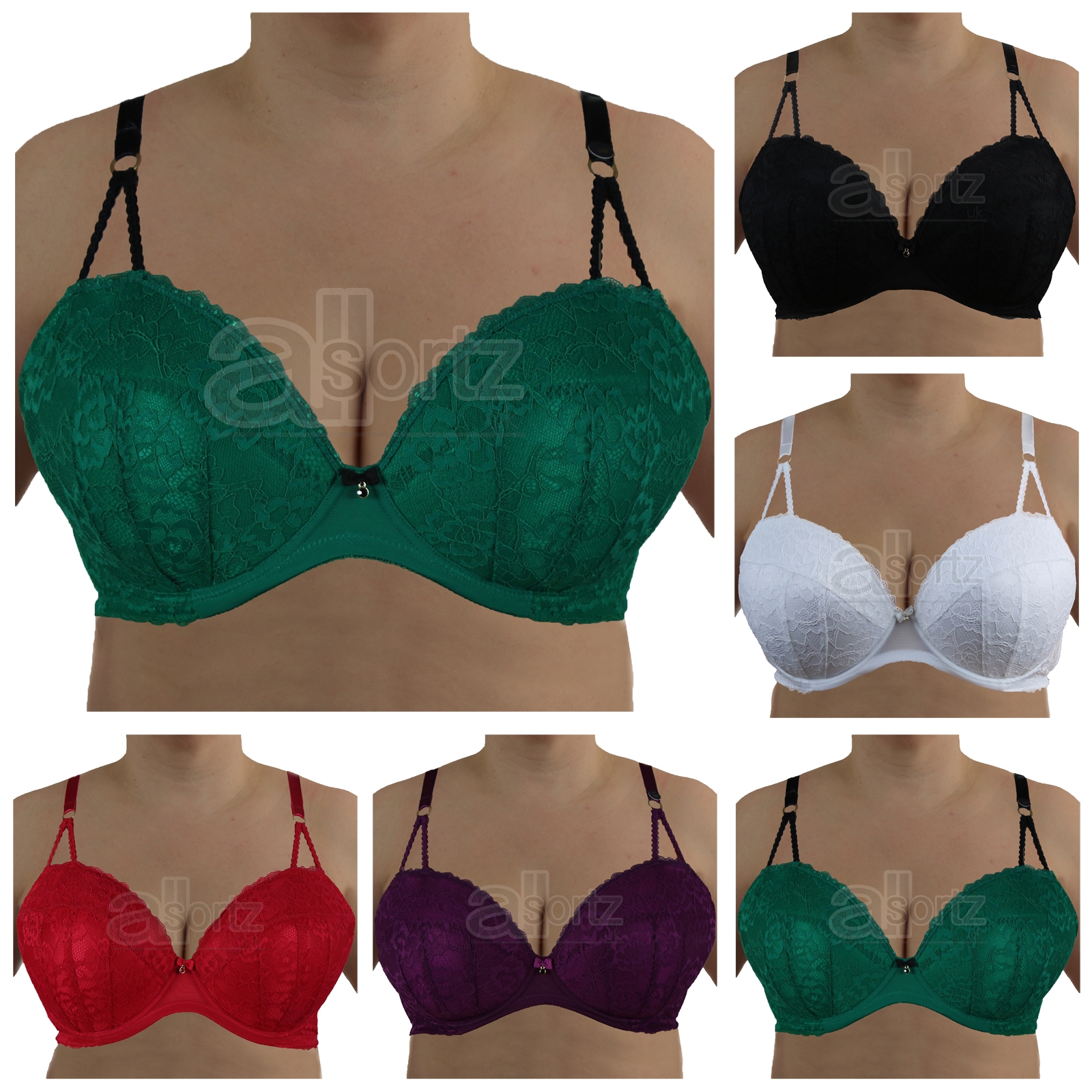 Ladies Bra Plunge Push Up Padded Lace Top UK Lingerie Designer Sexy Plus Size