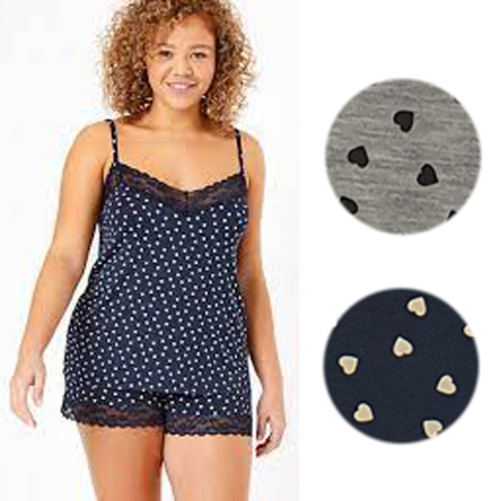 Ladies Pyjamas Set Camisole Vest & Shorts Ex M S Grey or Navy UK Size