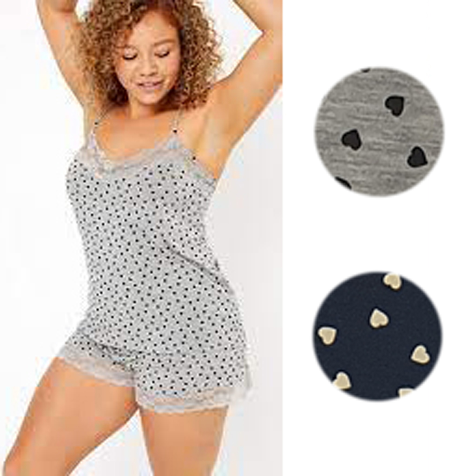 Ladies Pyjamas Set Camisole Vest & Shorts Ex M S Grey or Navy UK Size