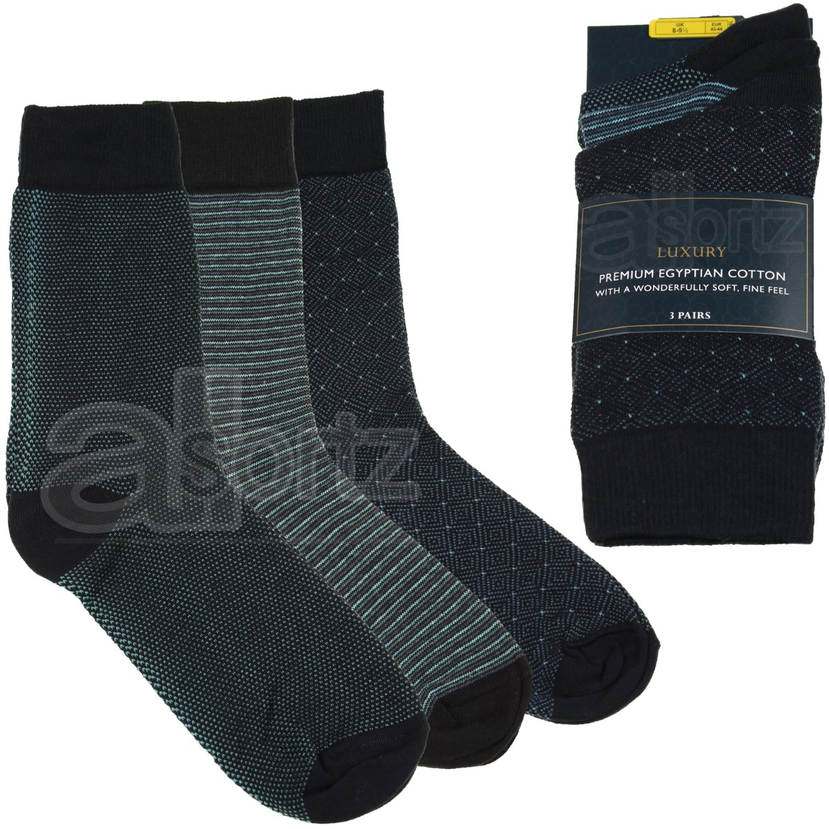 Mens Top UK Store Luxury Cotton Rich Socks 3 Pairs Patterned Smart Trouser M S L