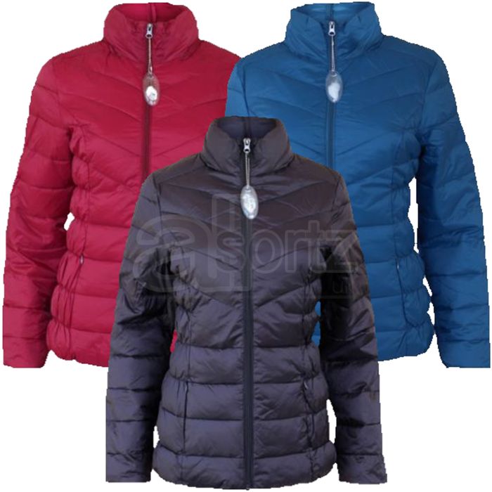 Ladies Puffer Puffa Quilted Jacket in Black, Teal or Berry (Red)