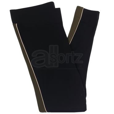 Ladies High Waist Black Leggings With Olive Trim