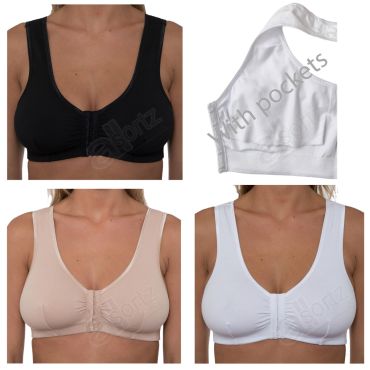 Ladies Gemm Cotton Rich Front Fastening Bra with Pockets