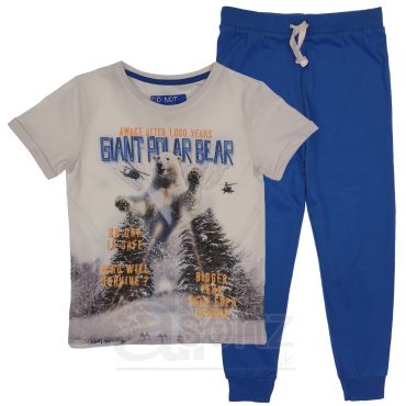 Boys Blue & White Giant Polar Bear Print Pyjamas