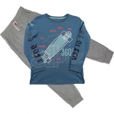 Boys Blue & Grey Skateboard Print Pyjamas