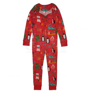 Childrens Christmas Scene All In One Cotton Pyjamas
