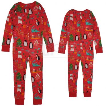 Childrens Christmas Scene All In One Cotton Pyjamas