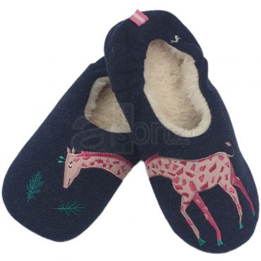 Childrens Blue Slippers with Giraffe Embroidery