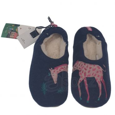Childrens Blue Slippers with Giraffe Embroidery