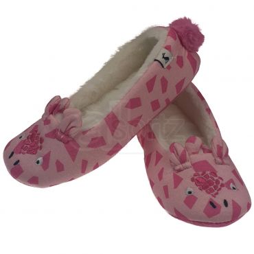 Childrens Pink Giraffe Slippers with Giraffe Embroidery