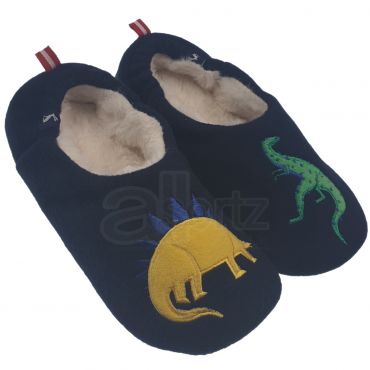 Childrens Blue Slippers with Dinosaur Felt & Embroidery