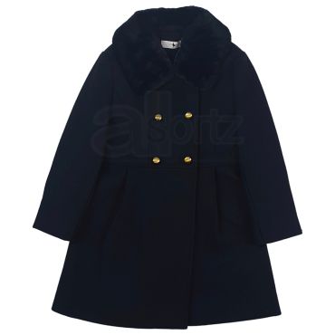 Girls Navy Double Breasted Wool Mix Coat