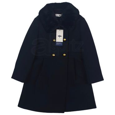 Girls Navy Double Breasted Wool Mix Coat