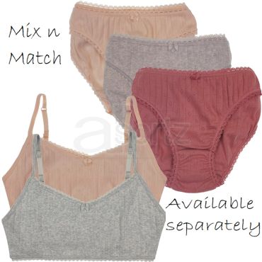 Girls 3 pack Pure Cotton Pointelle Briefs Knickers & 2 pack Crop Bra Tops