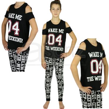 Girls Black & White 'Wake Me 04 The Weekend' Pyjamas