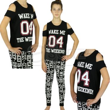 Girls Black & White 'Wake Me 04 The Weekend' Pyjamas