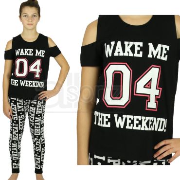 Girls Black & White 'Wake Me 04 The Weekend' Pyjamas