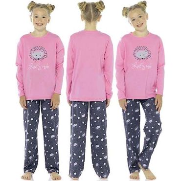 Girls Pink & Grey Hedgehog Print Long Sleeve Pyjamas