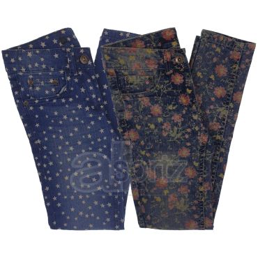 Girls Star Print or Vintage Floral Skinny Denim Jeans