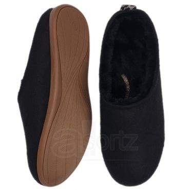 Black Faux Fur Lined Mule Slippers