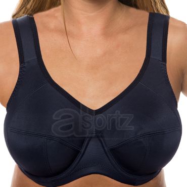 Ladies Black Underwired Strong Plus Size Sports Bra in D - J Cup
