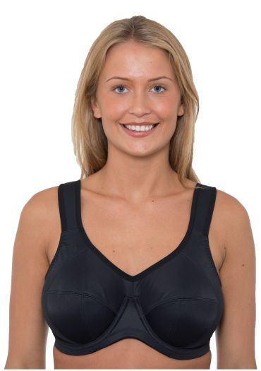 Ladies Black Underwired Strong Plus Size Sports Bra in D - J Cup