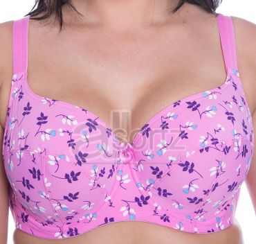 Ladies Gemm Pink Floral Print Underwired Balconette Large Bosom Plus Size Bra in 34-46 D - J Cup