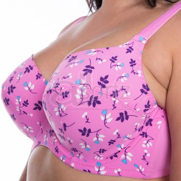 Ladies Gemm Pink Floral Print Underwired Balconette Large Bosom Plus Size Bra in 34-46 D - J Cup