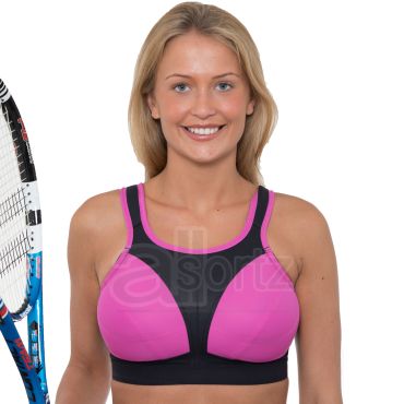 Ladies Gemm Black & Pink Sports Plus Size Bra in D - J Cup