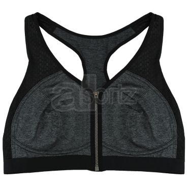 Ladies Grey & Black Zip Front Sports Bra