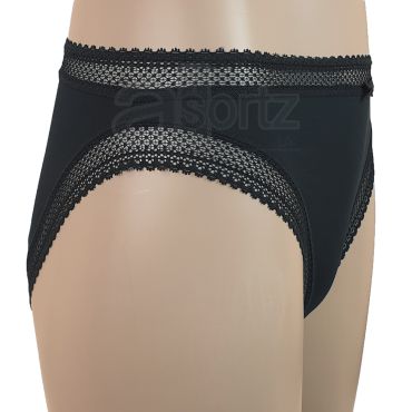 Ladies Black High Leg Lace Trim Briefs Knickers