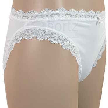 Ladies White High Leg Lace Trim Briefs Knickers