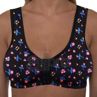 Ladies Gemm Black Floral Print Cotton Rich Front Fastening Bra