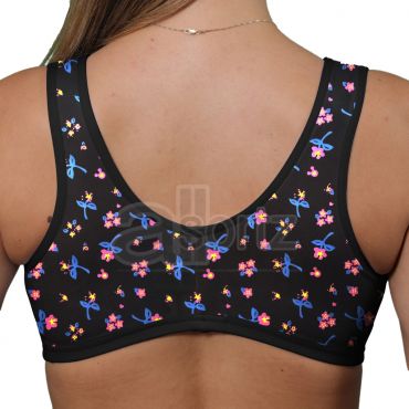 Ladies Gemm Black Floral Print Soft Cotton Pull On Stretch Bra