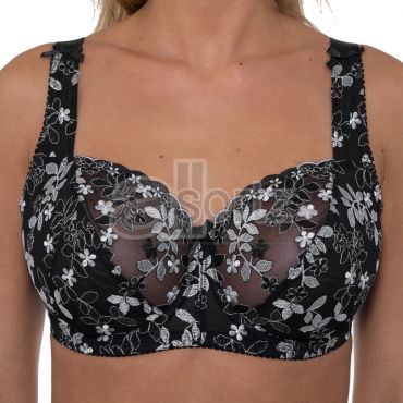 Ladies Gemm Black & Silver Lace Plus Size Bra in D - J Cup