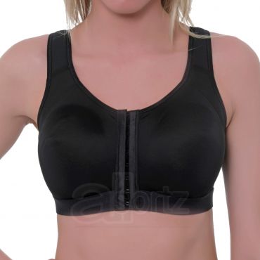 Ladies Gemm Black Firm Hold Front Fastening Sports Bra
