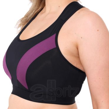 Ladies Gemm Black & Purple Multiway Crossover Sports Bra