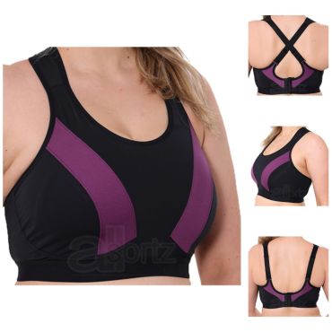 Ladies Gemm Black & Purple Multiway Crossover Sports Bra