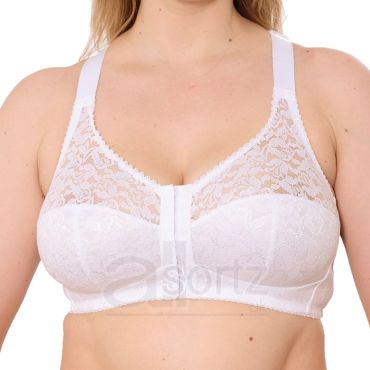 Ladies Gemm White Cotton Rich Front Fastening Wire Free Bra