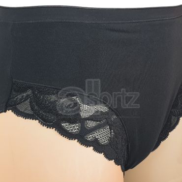 Ladies High Waist High Leg Lace Trim Light Control Briefs Knickers
