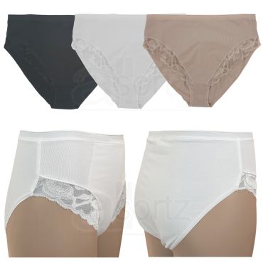 Ladies High Waist High Leg Lace Trim Light Control Briefs Knickers