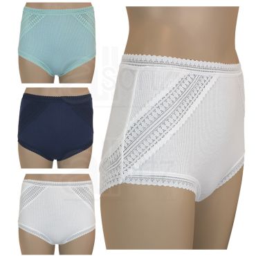 Ladies Ribbed Cotton Rich Full Coverage Briefs Knickers