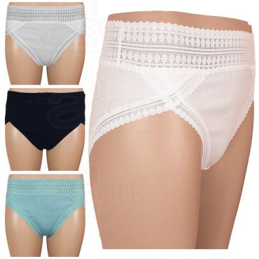 Ladies Ribbed Cotton Rich High Leg Briefs Knickers