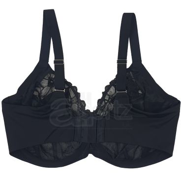 Ladies Underwired Full Cup Embroidered Black Bra