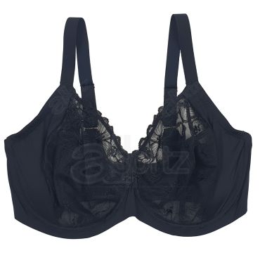 Ladies Underwired Full Cup Embroidered Black Bra