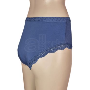 Mid Blue Lace Trim High Rise High Leg Briefs Knickers