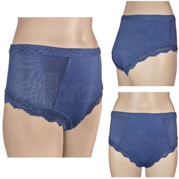 Mid Blue Lace Trim High Rise High Leg Briefs Knickers